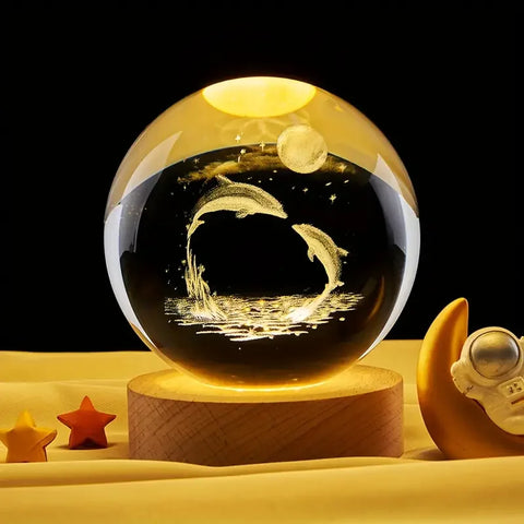 Esfera de Cristal 3D com Design de Golfinho - Luminária Art Deco