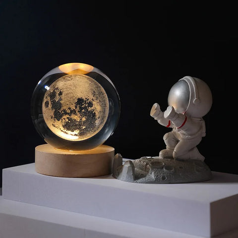 Esfera de Cristal com Base de Madeira Luminoso - Sistema Solar 3D Gravado