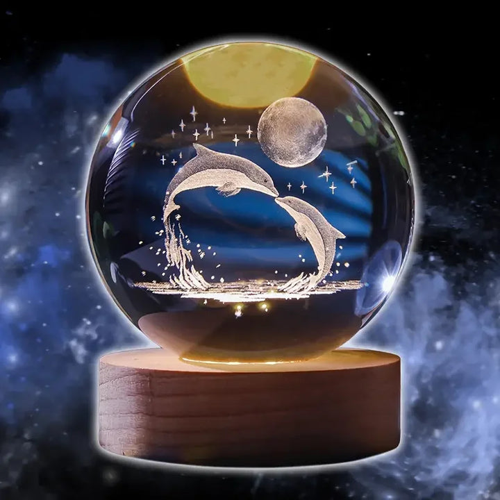 Esfera de Cristal 3D com Design de Golfinho - Luminária Art Deco