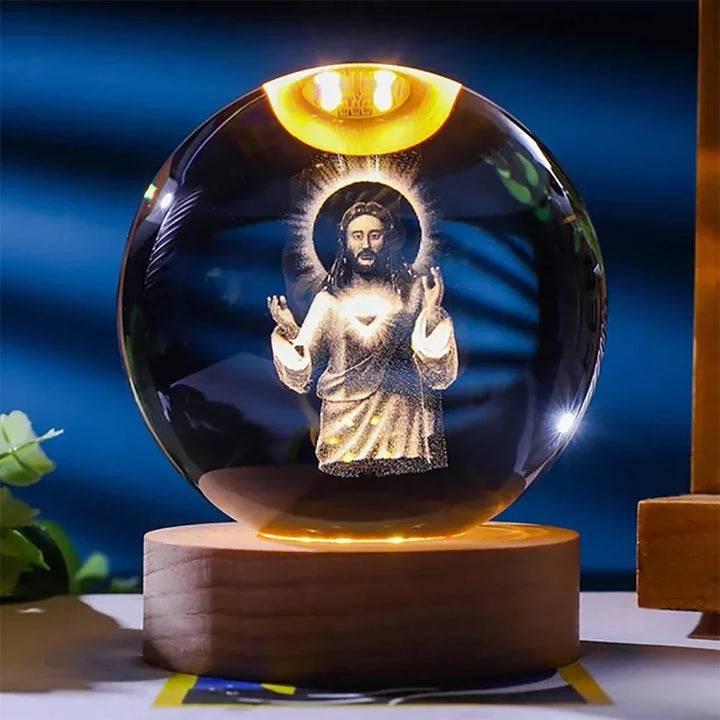 Esfera de Cristal 3D com Base de Madeira Sistema Solar