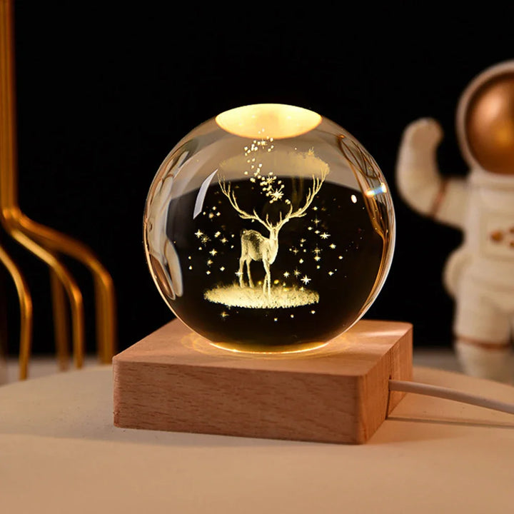 Esfera de Cristal 3D com Base de Madeira Sistema Solar