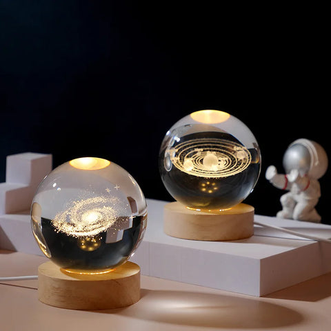 3D Crystal Globe with LED - Planets, Moon and Astronaut | Modern Space Decor