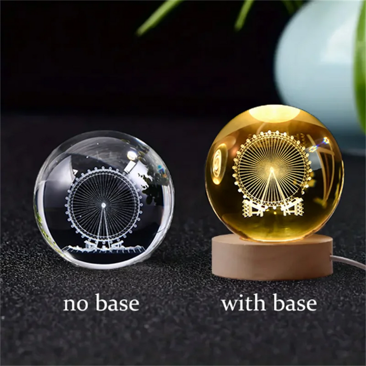 Globo de Cristal 3D - Sistema Solar Gravado a Laser | Presente Cósmico e Iluminação Decorativa