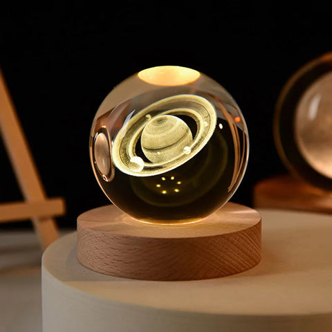 3D Crystal Globe - Laser Engraved Solar System | Cosmic Gift and Decorative Lighting